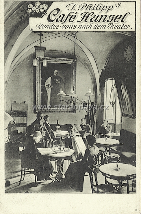 hansel (7).jpg - Interier kavárny na pohlednici z počátku 20.století. Pohlednice ze sbírky H.Miliczka
